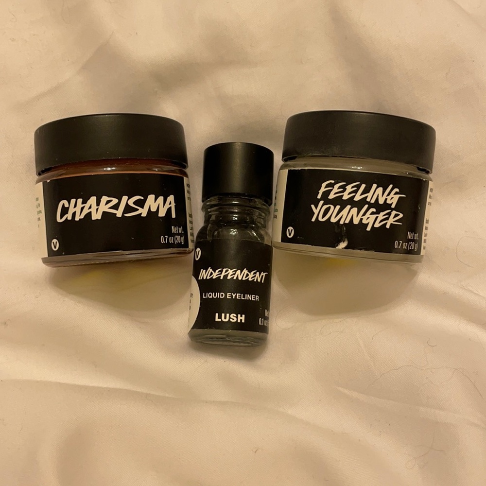 Lush Cosmetics makeup Charisma & Feeling Younger skin tint+ Independent eyeliner